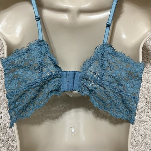 Aerie Teal Blue Eyelash Lace Mesh Wireless Padded Plunge J-Hook Bralette - Picture 5 of 6